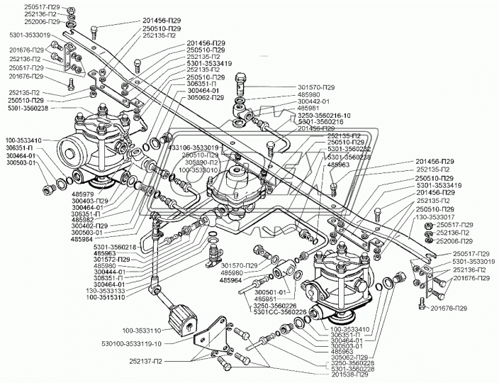 300501-01 Фитинг Тройник Рвнутр=М18х1,5/М18х1,5/кругл.шт28 поворотный ЗИЛ,КАМАЗ РААЗ